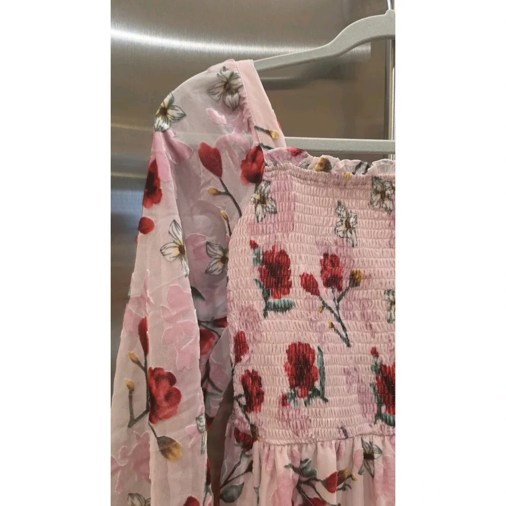 Searington Road Floral Smocked Velvet Maxi Dress SZ 16 Cottagecore Boho Romantic